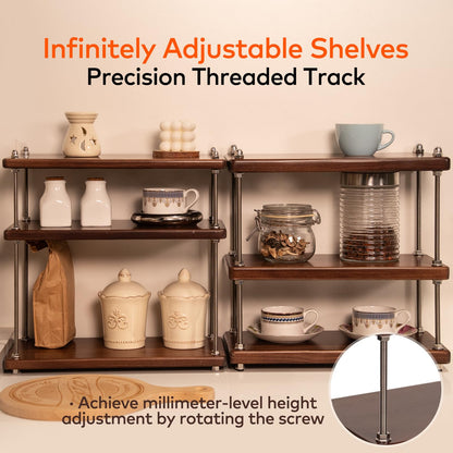 CheerNest Solid Wood Bread Box and 3 Tier Coffee Bar Rack for Kitchen Countertop, Brown