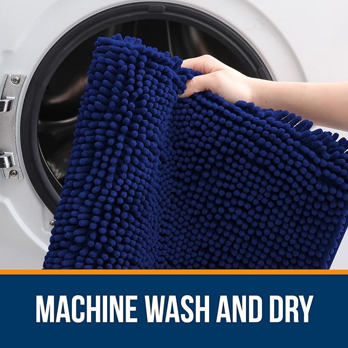 OLANLY Bathroom Runner Rugs 59x24, Extra Soft Absorbent Chenille Bath Rugs, Rubber Backing Quick Dry, Machine Washable Long Bath Mats for Bathroom Floor, Tub and Shower, Home Decor Accessories, Navy