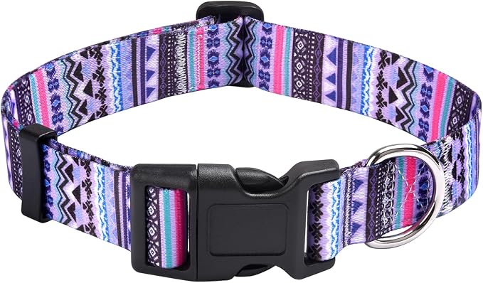 MarukoPet Dog Collar, Adjustable for Small Medium Large Dogs Puppy, Cute Design with Bohemia Floral Tribal Geometric Patterns Boys Girls Dog Collar(Purple Bohemia-XS)