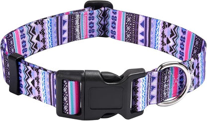 Mihqy Dog Collar with Bohemia Floral Tribal Geometric Patterns - Soft Ethnic Style Collar Adjustable for Small Medium Large Dogs(Purple Bohemia,L)