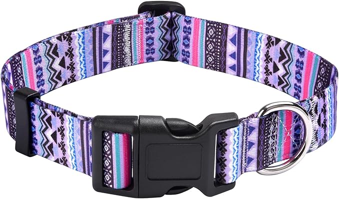 Mihqy Dog Collar with Bohemia Floral Tribal Geometric Patterns - Soft Ethnic Style Collar Adjustable for Small Medium Large Dogs(Purple Bohemia,S)