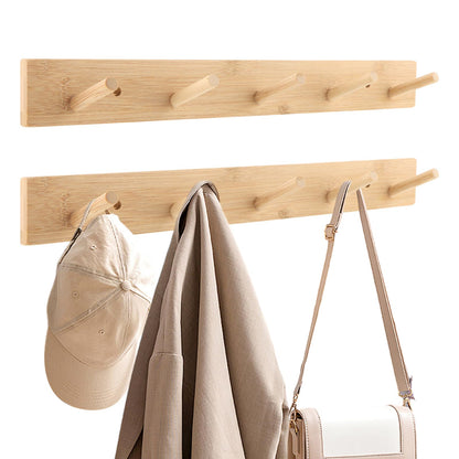 Anscuto 2Pcs Wooden Wall Mounted Coat Rack, 15.35'' Coat Rack Wall Mount with 5 Hooks for Hats, Jacket, Robes, Towels(Color:Natural)