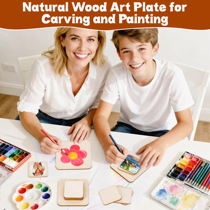 Meetory 42 Piece Unfinished Blank Wood Square,3 Different Size Wood Square Slices Cutouts for DIY Arts Craft Project, Pyrography Art, Painting Writing and Decoration(3 Sizes, 2", 3", 4")