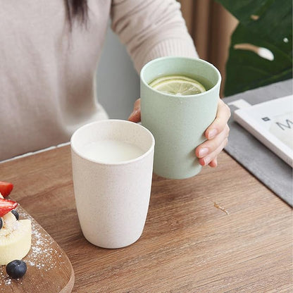 Wheat Straw Cups set of 4, Unbreakable Drinking Cup, Reusable Cups, Dishwasher Safe, 12 oz for Kitchen, Home, Office and Outdoor Use (Color Pink Blue Green Beige)