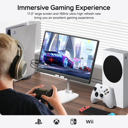 MNN 17.3" 2.5K Portable Monitor 165Hz 2560x1440 QHD, 100% sRGB IPS Gaming Monitor, USB-C & HDMI External Display with Kickstand, Slim Semi-Metal Travel Monitor for Laptop, Phone, PS5, Xbox