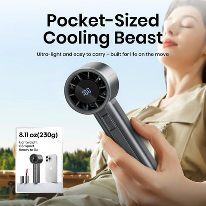 Sowmow Portable Handheld Turbo Fan, 100 Speeds Adjustable Mini Personal Fan, 4500mAh USB-C Rechargeable Battery Operated, Digital Display, Ultra-Quiet & Durable for Travel, Office, Gym, Outdoor Black