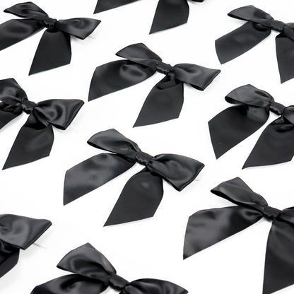 AIMUDI Black Satin Ribbon Twist Tie Bows for Treat Bags 4.5" Pre-Tied Black Bows for Christmas Tree Black Ribbon Bows for Crafts Premade Bows for Gift Wrapping Baby Shower Party Favors - 36 PCs