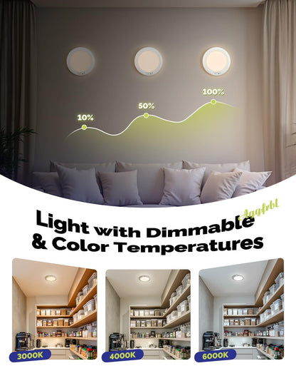 Aggforbl 10,000mAh Rechargeable Ceiling Light with Remote, 3000K/4000K/6000K, White, Model AL0302111, Waterproof, Battery Powered