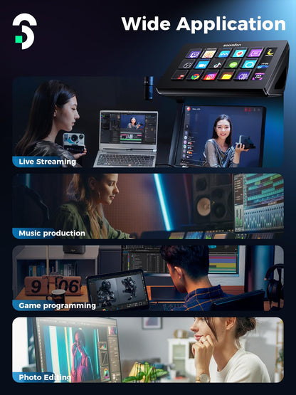 SOOMFON Stream Controller Stream Control Deck with 15 LCD Macro Keys Customizable to Trigger Actions in OBS Twitch YouTube Compatible with PC & Mac for Content Creators Streaming Gaming