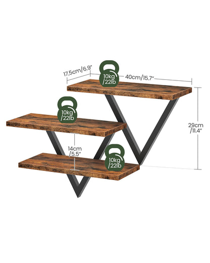 CHOEZON Floating Shelves for Wall, Wall Mounted Shelf Set of 2, DIY Hanging Shelf for Wall Decor, for Living Room Bedroom Bathroom Kitchen, Rustic Brown TBJ11BF