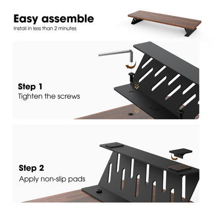 Fenge Monitor Stand Riser, 31.5 Inch Desk Top Shelf for 2 Monitors, Computer Stands for Desk, Wood & Steel Desktop Riser for Laptop, PC, Printer