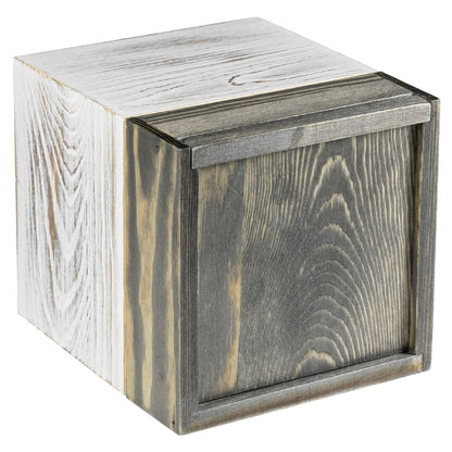MyGift Coastal Chic Square Tissue Box Cover, Two-Tone Whitewashed Solid Wood Facial Tissue Box Dispenser Cover with Vintage Graywashed Base and Easy Slide-Out Bottom Panel, 5.5 x 5.5 x 6.3 Inches