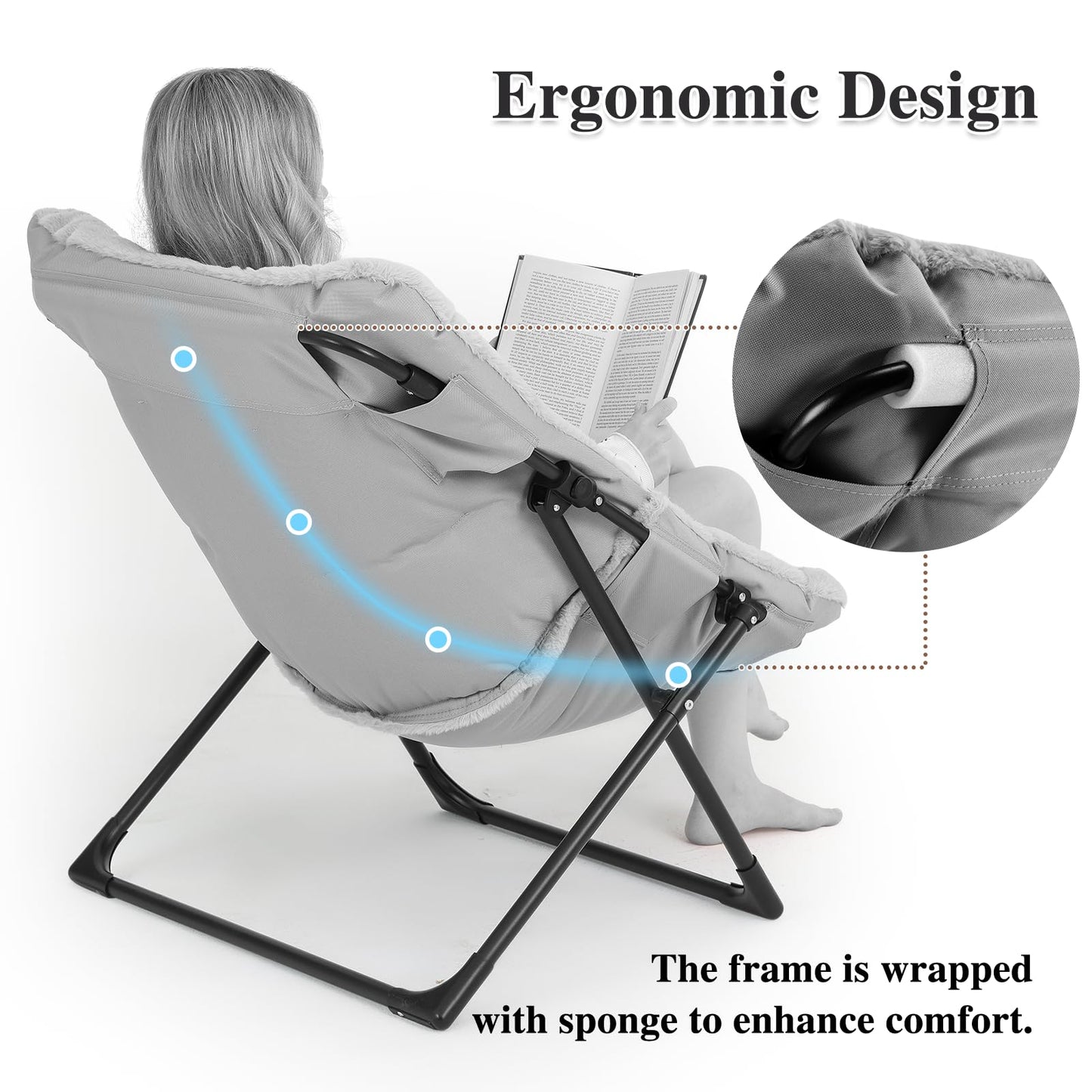 Mordchil HF Comfy Saucer Chair for Adults, Soft Faux Fur Bedroom Chair, Accent Dorm Chairs, Flexible Living Room Reading Chairs, Oversized Folding Seat for Teens, X-Large, Brown