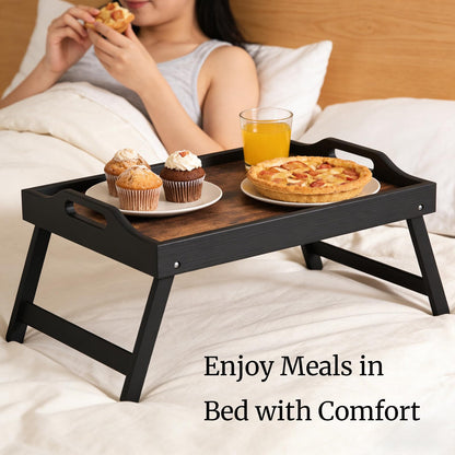 Fibogollo Wooden Bed Tray Table with Folding Legs and Handle,Breakfast Trays,Serving Tray for Food and Snack,Laptop Laptop Desk for Working