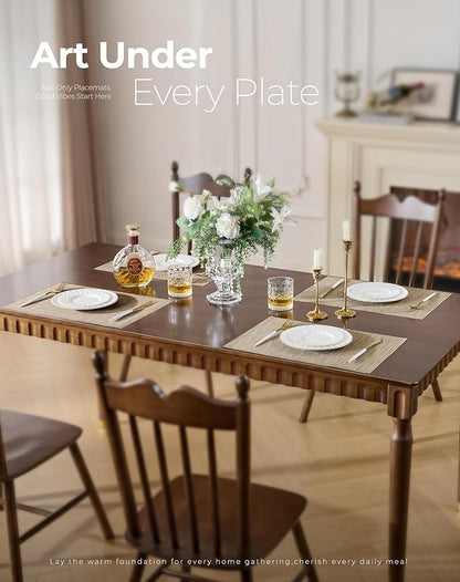 Leetaltree Light Brown Placemats Set of 12 - Heat Resistant Non-Slip Place mats for Dining Table, Washable Durable PVC Vinyl Woven Table Mats（Light Brown, 12）