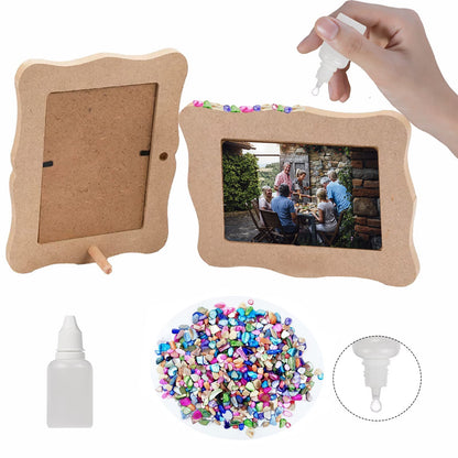 WOOPSOO Diy Picture Frame kit Handmade Shell Fragment Decoration Picture Frames Family Gifts Crafts Photo Frame for Kid 7 inch Wooden Picture Seashell Frames for Crafts Birthday Party
