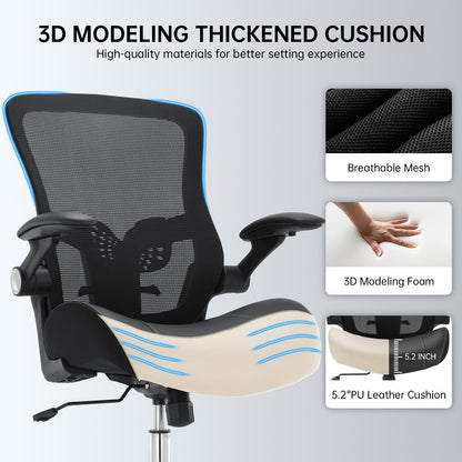 Big and Tall Office Chair 400lbs, Ergonomic Desk Chair with Wide 3D Modeling Foam Seat Cushion Heavy Duty Computer Chair with Adjustable Lumbar Support & Arms, Mesh Executive Chair for Home Office