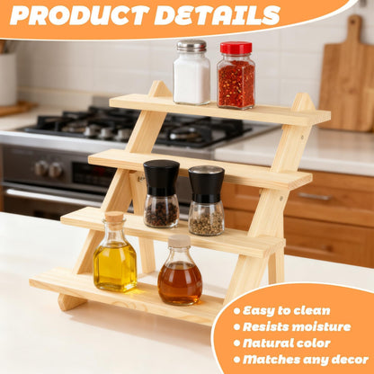 Oungy 2 Pack 4 Tier Wooden Display Stand Riser Detachable Wood Earring Display Cupcake Stands Jewelry Display for Vendors with Groove or Jewelry Cupcake Vendors Retail