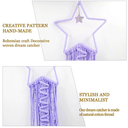Moon Star Dream Catcher Decor,2pcs Boho Home Moon Star Dreamcatcher,Macrame Wall Hanging Boho Home Decor for Kids Baby Bedroom Decoration for Women Girls Craft Holiday Gifts Purple