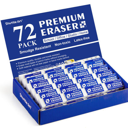 Erasers, Shuttle Art 72 Pack Premium Erasers Bulk, White Eraser Classroom Set for Kids Teachers as School and Office Supplies