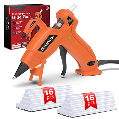 Hot Glue Gun Dual Temp with 32 Glue Sticks, Quick Preheat Hot Glue Gun, Two Temperatures for DIY, School Craft and Home Repairs (Orange)