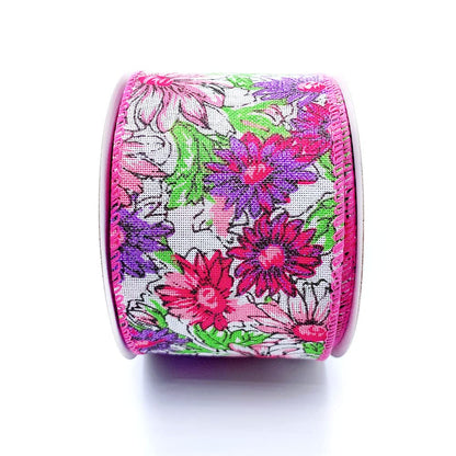 Designer’s Shop Spring Floral Wired Edge Ribbon 2.5” x 10 Yard for DIY Crafting, Home Décor (Pink Purple) WR 63-5066