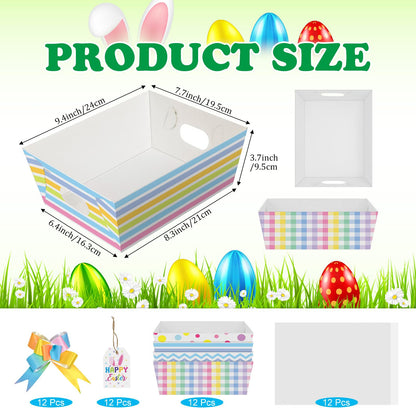 Cinrobiye 12 Pcs Pastel Basket for Gifts Bulk DIY Empty to Fill Kit Candy Tray Favor with Include Wrap Bags Pull Bows for Spring Holiday Baby Shower Wedding Anniversaries Birthdays Party