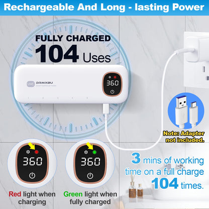 Toothbrush Sanitizer and Holder, DRMXBU Toothbrush Holders for Bathrooms with Light Clean Air Dry, Rechargeable Toothbrush Holders Wall Mounted with 5 Slots, Timer Function Tooth Brush Cleaner Case