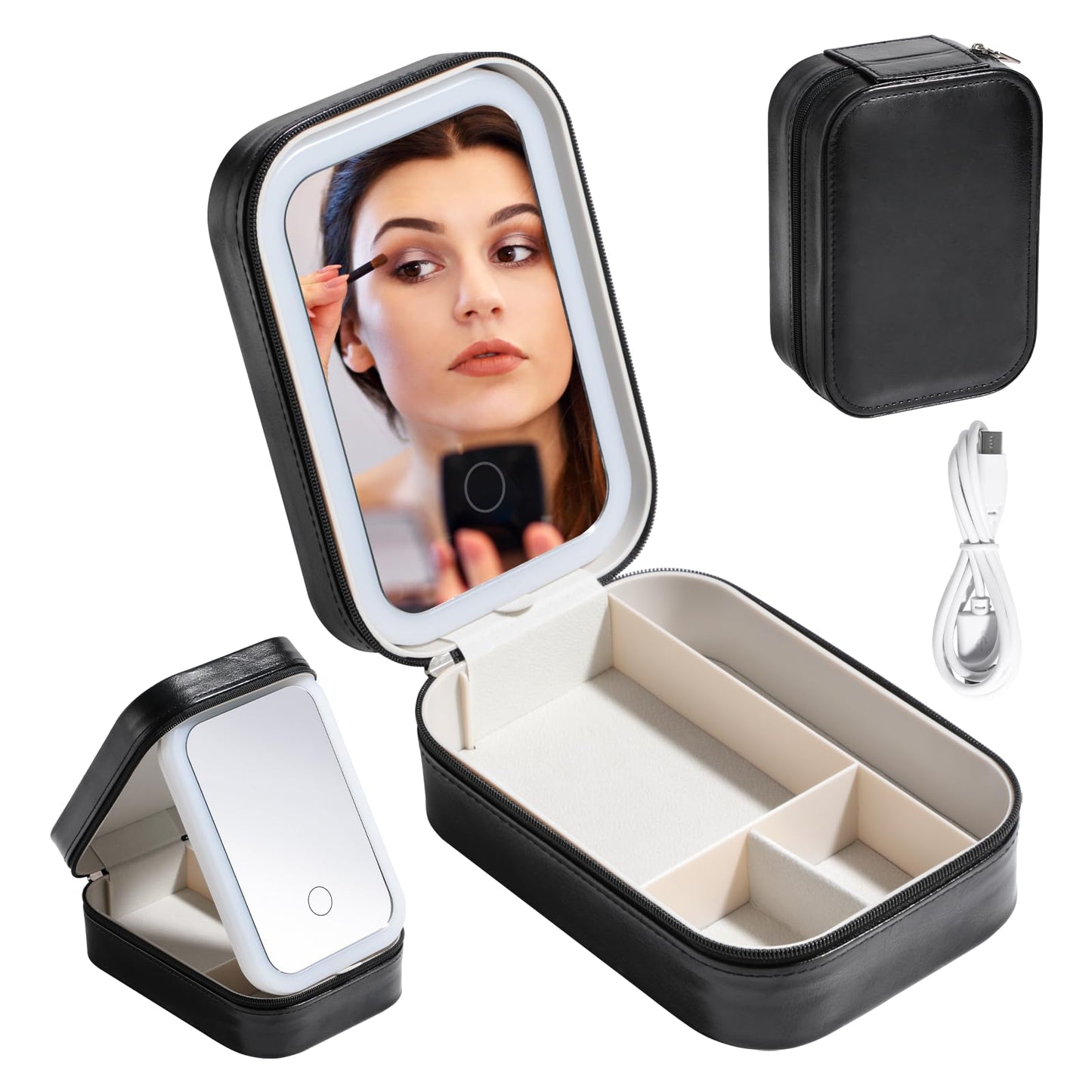 BS-MALL Travel Cosmetic Mirror Case LED Makeup Mirror Storage Case for Eyelash station Brushes Cosmetic Tools Pink On-the-go Makeup Needs (White)