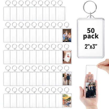 jojnawa 50 Pcs Acrylic Photo Keychain Bulk, Clear Photo Keyrings for Zink Photo Paper 2x3 inch, Shatterproof Acrylic Keychains with Split Rings, DIY Custom Keyring Frames for Gifts, Parties & Crafts