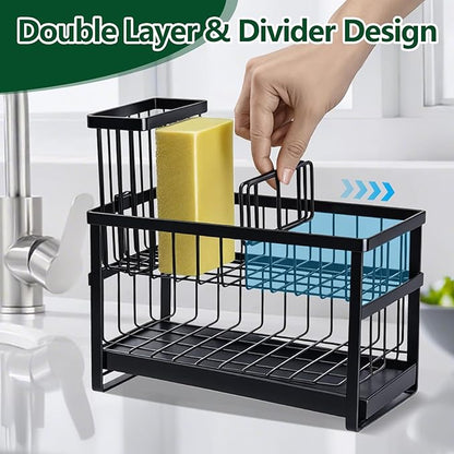 Sponge Holder for Kitchen Sink Organizer Caddy, 2 Tier Dish Brush Scrubber