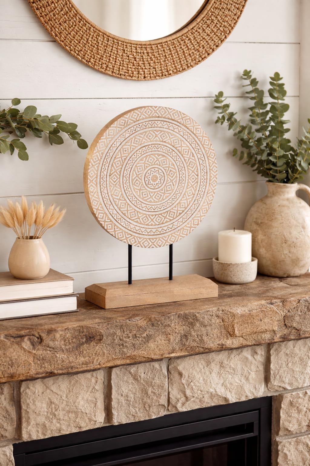 Eximious India Wooden Decorative Sculpture Stand, Modern Tabletop Home Decor Accent, Farmhouse Shelf Decor for Living Room, Entryway, Console Table, Coffee Table & Office 10" x 14", (Design 1)