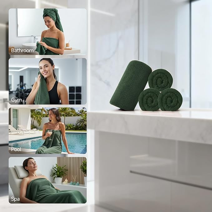 REDKISS 4 Pack Premium Bath Towels, Plush Coral Fleece Towels