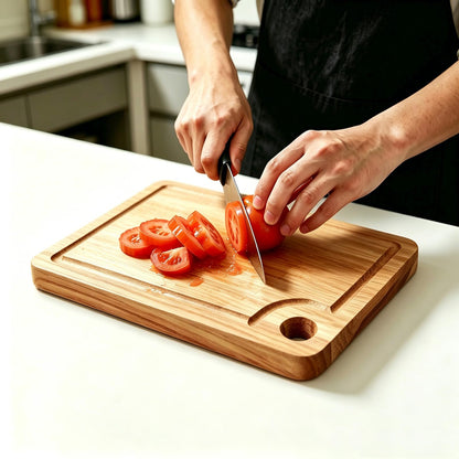 Gtencemen Small Acacia Wood Cutting Boards for Kitchen with Hanging – Mini Wooden Cutting Board with Juice Groove for Vegetables, Fruit, Bread, Meat - BPA Free, 9" x 6.5"