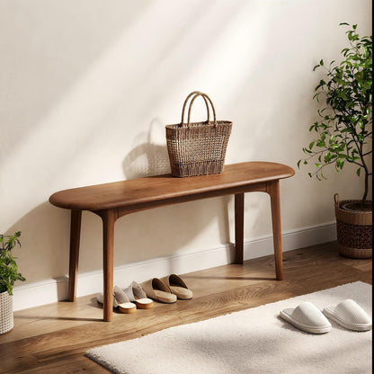 DONGMUWUEJEE 100% Solid Wood Dining Bench, Dining Table Bench for End of Bed with Rounded Corners, Entryway Benches for Outdoor, Bedroom and Plant Stand (Walnut, 39.4" D x 11.8" W x 19.7" H)