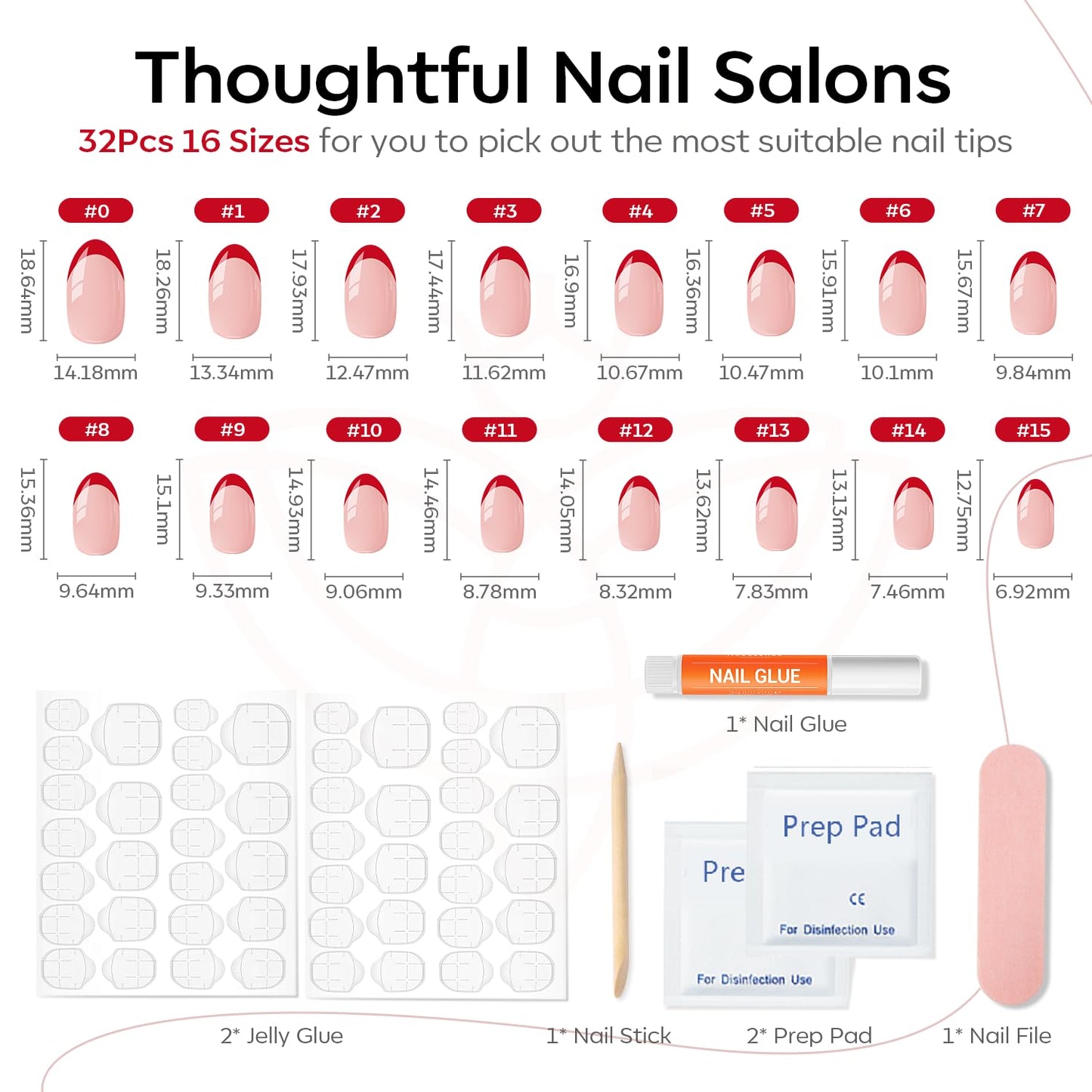 modelones Pink Short Press on Nails, Fall Halloween Oval Fake Nails Kit Press Ons with Nail Glue, Adhesive Tabs, Nail File, Prep Pad, Manicure Stick, 32Pcs 16 Sizes