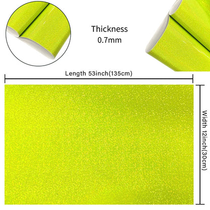 HYANG Laser Flash Crystal PU Faux Leather 1 Roll 12"X53"(30cmX135cm), Faux Leather Very Suitable for Leather Earrings, Bows, Handbag ，Sewing ，Crafts Making (Neon Green)