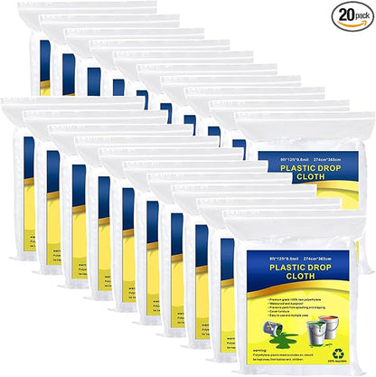 20 Pieces Plastic Drop Cloth, Dust-Proof and Rustproof, 9x12 Feet Tarp