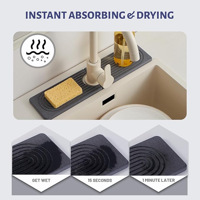 Stone Faucet Mat for Kitchen Sink，Super Absorbent Diatomite Fast Drying Stone