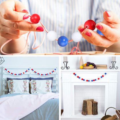 WILLBOND 120 Pieces Patriotic Wooden Bead Red White Blue Beads Independence Day 4th of July Loose Craft Beads for DIY Jewelry Garland 250th Anniversary Home Decoration(16 mm,Simple Pattern)