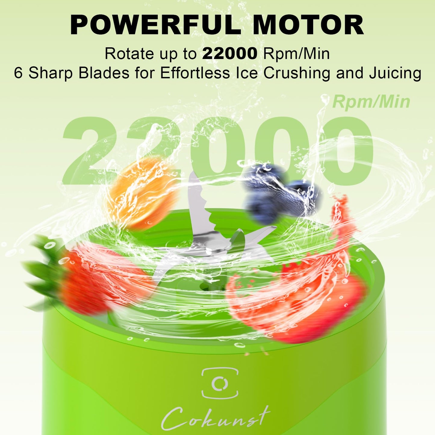 COKUNST 18oz Portable Blender, USB Rechargeable Personal Size Blenders, Smoothie Blender with 6 Blades for Protein & Shakes, Mini juicer with Extra Handle Lid for Travel Sports Outgoing