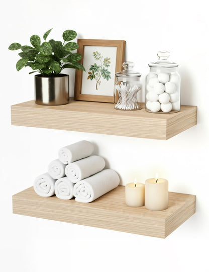 Mifurn Floating Shelves for Wall, Bathroom Shelves Over Toilet, Wall Shelves & Book Shelf for Room, Hanging Shelf, Modern Wooden Wall-Mounted Small Floating Shelves, 12x7x1.5 in (Oak, Set of 2)