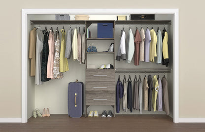 ClosetMaid SuiteSymphony Wood Closet Organizer Kit with Tower, 3 Hang Rods, Top Shelves, 3 Drawers, Modern, Fits Spaces 7 - 10 ft. Wide, Graphite Grey