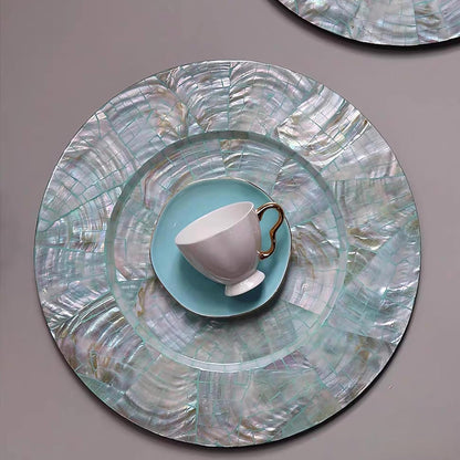 i-lan 2-Pack 13" Mother of Pearl Charger Plates – Shell-Inlaid Wooden Platters for Dining, Party & Luxury Décor – Elegant Dinnerware Placemats, Ideal Housewarming or Holiday Gift