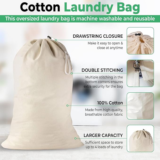 Large Cotton Laundry Bags 24x36 Inch