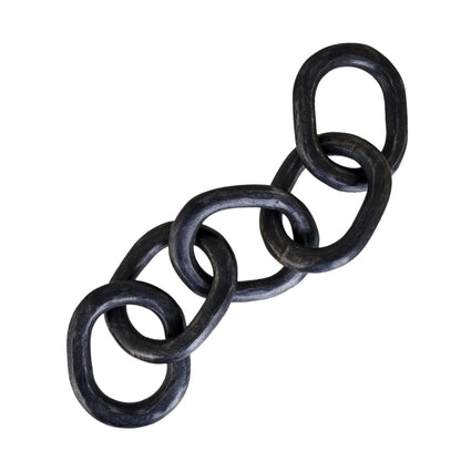 Eximious India Wood Chain Link Decor Hand Carved 5-Link Wood Knot Decorative Chain, Rustic Link Decorative Object Large Wooden Chain for Home Living Room Coffee Table Farmhouse BLK 16 x 4 x 2