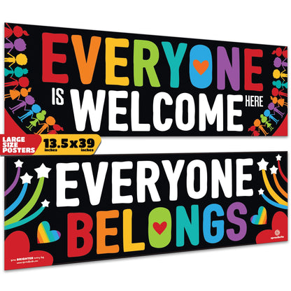 Sproutbrite 2 Pack 13.5” x 39” Welcome Posters for Classroom – Educational Charts & Posters Wall Decor for Pre, Elementary and Middle School Teacher Decorations for Classroom - Promotes Inclusivity and a Sense of Belonging