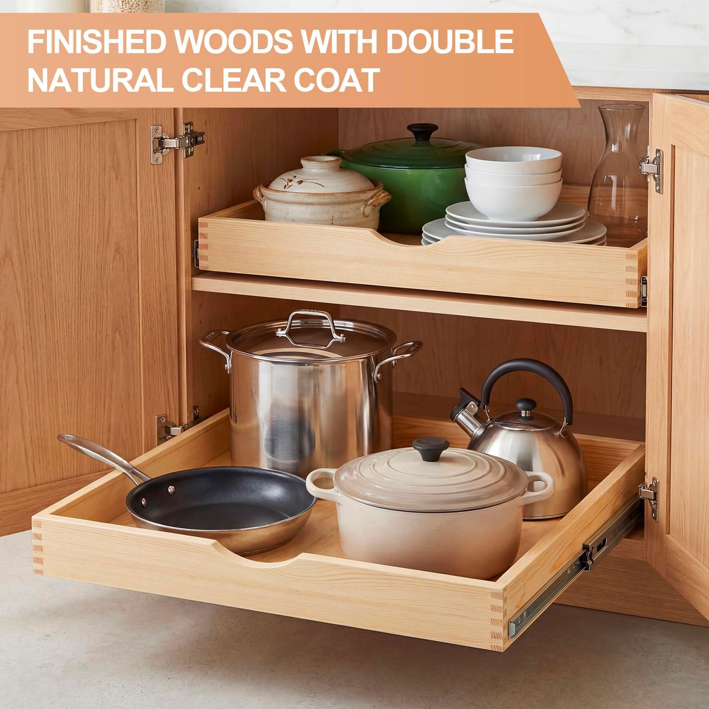 Sintuff 4 Pack Wooden Pull out Tray Cabinet Organizer Gentle Close Roll out Shelves for Kitchen Cabinets Fully Assembled Slide Pantry Shelves (26'' X 21'')