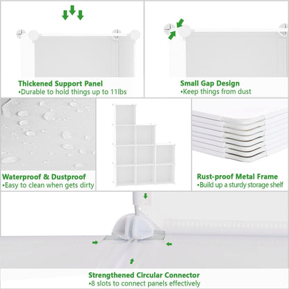 C&AHOME Cube Storage, 9-Cube Bookshelf, Plastic Closet Cabinet Organizer, DIY Stackable Bookcase, Modular Shelving Units Ideal for Home, Office, Kids Room, 36.6" L x 12.4" W x 48.4" H Milky UPCS09M