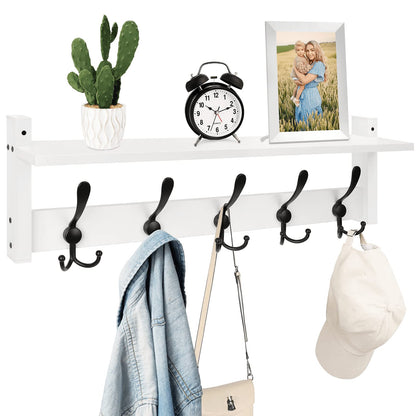 Homode Wall Shelf with Hooks, 24 Inch Coat Rack with Tri Hooks, Farmhouse Entryway Floating Coat Hanger with Storage for Bathroom, Entry Way, Mudroom, White